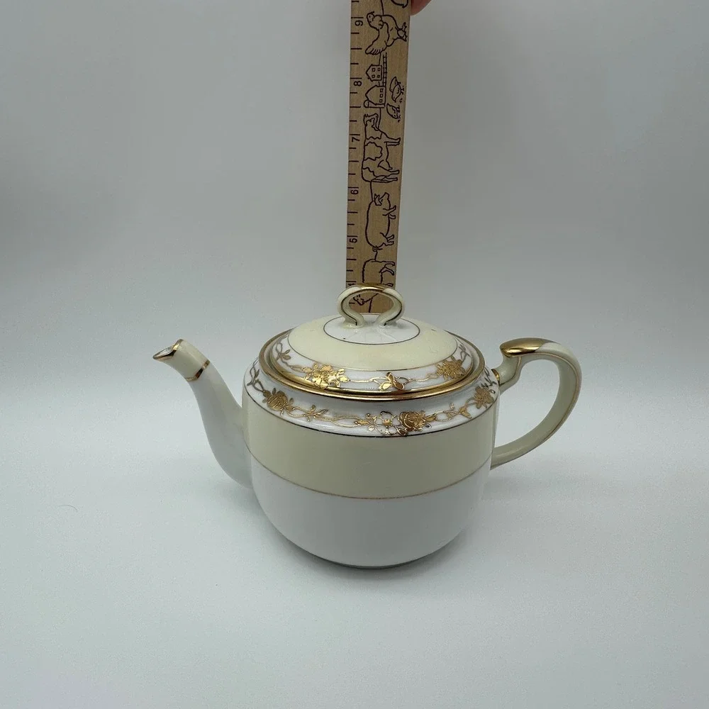 Antique Nippon Hand Painted Tea Set Gold Moriage Floral Teapot Sugar Creamer 3pc